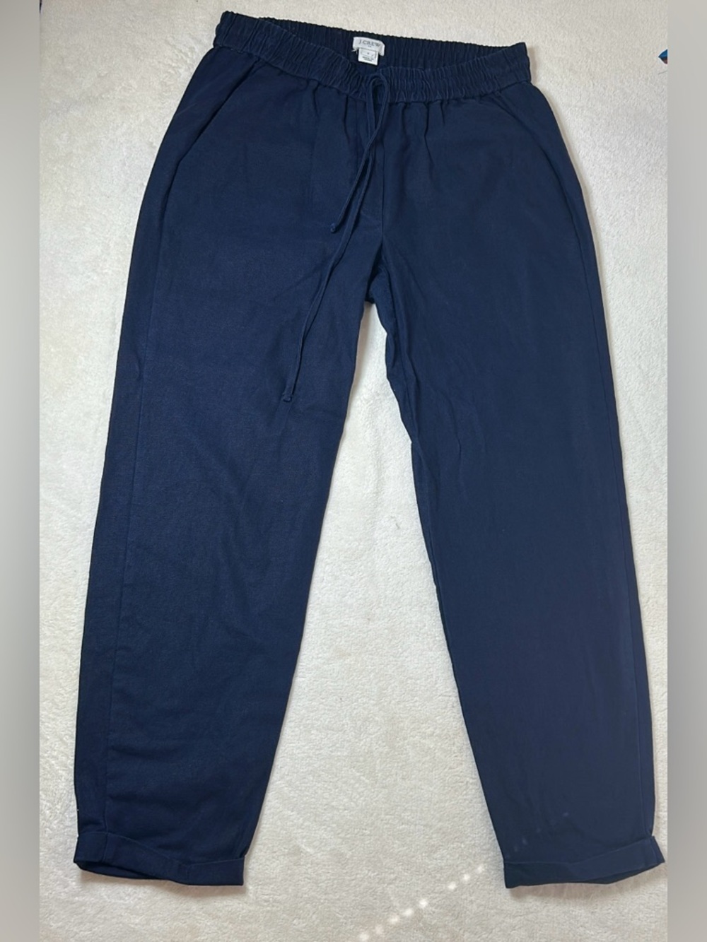 J.Crew Women’s s4 Casual pants pockets, elastic waistband linen/rayon navy blue